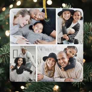 Personalised 4 Photo Collage Christmas Ceramic Ornament