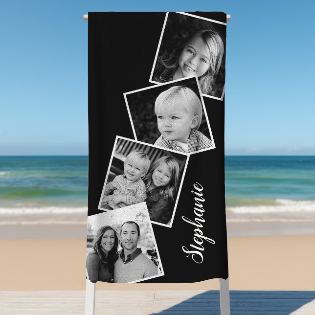 Personalised 4 Photo Collage Film Strip Black Beach Towel (Creator Uploaded)