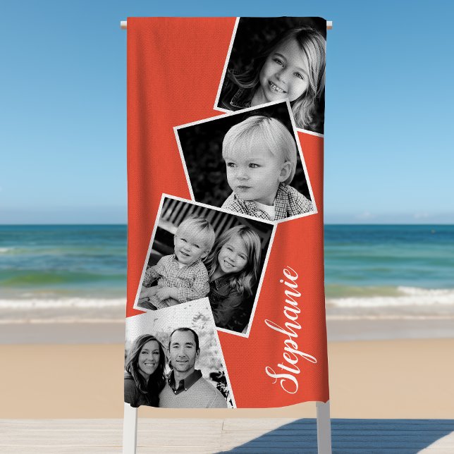 Personalised 4 Photo Collage Film Strip Coral Beach Towel (Creator Uploaded)