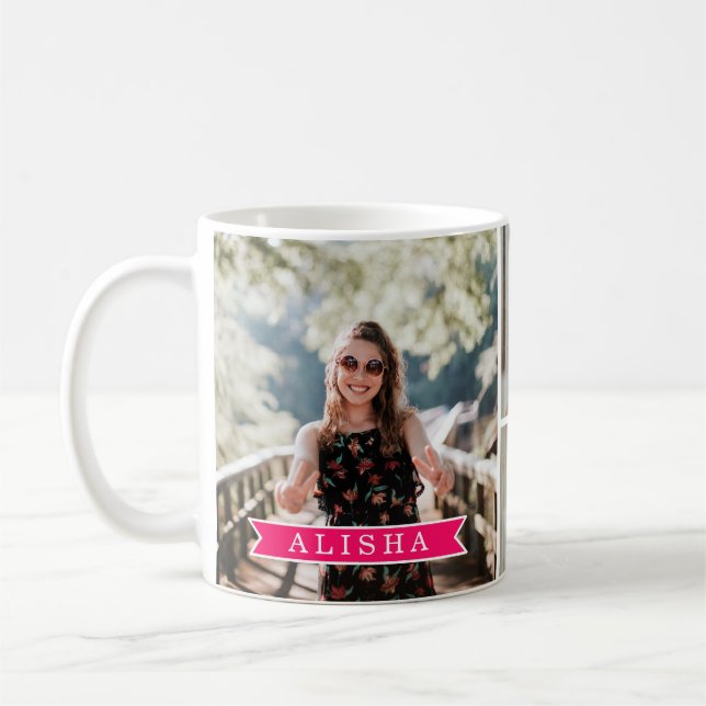 Personalised 4 Photo Collage Girls Name Coffee Mug (Left)