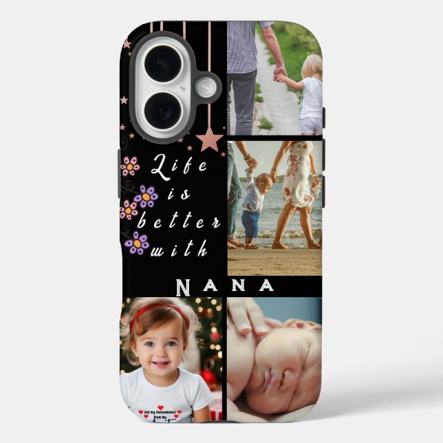 Personalised 4 Photo Collage Life is better Nana Case-Mate iPhone Case (Back)