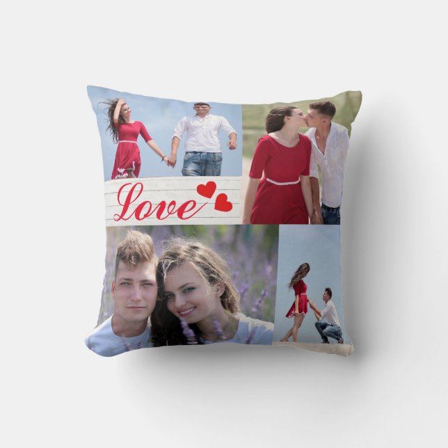 Personalised 4 Photo Collage Love Throw Pillow (Front)