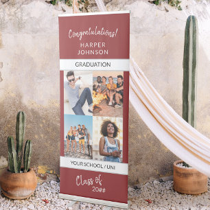 Personalised 4 Photo Collage Maroon Graduation Retractable Banner