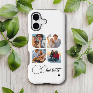 Personalised 4 Photo Collage Name White