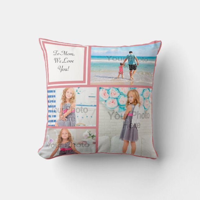 Personalised 4 Photo Collage Pink Mum Love Cushion (Front)