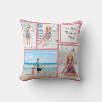 Personalised 4 Photo Collage Pink Mum/Love Cushion