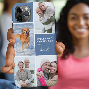 Personalised 4 Photo Collage Positive Quote Blue iPhone 11 Pro Max Case