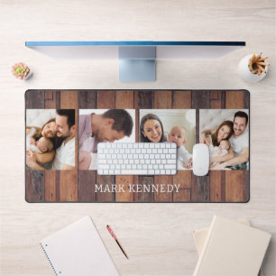 Personalised 4 Photo Collage Rustic Pallet Wood  Desk Mat