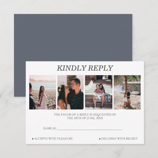 Personalised 4 Photo Collage Wedding RSVP Card (Front/Back)