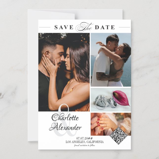 Personalised 4 Photo Collage Wedding Save the Date Magnetic Invitation (Front)