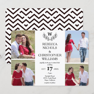 Personalised 4 Photo Laurel Monogrammed Wedding Invitation