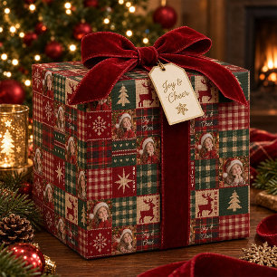 Personalised 4 Photo Rustic Holiday Patchwork Wrapping Paper