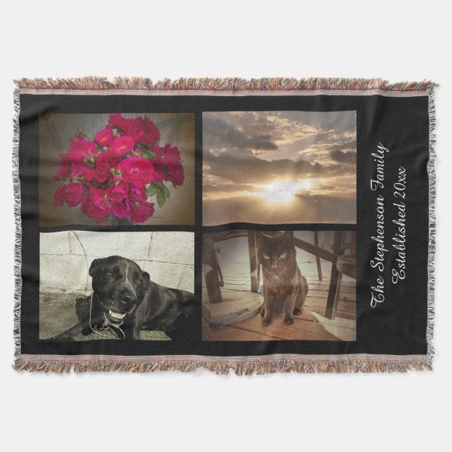 Personalised 4 Photo Text Mosaic Picture Collage Throw Blanket (Front)