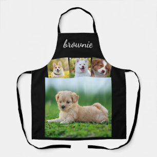 Personalised 4-Photo White Black Script Name Apron