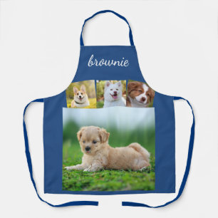 Personalised 4-Photo White Blue Collage Script  Apron