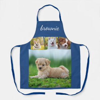 Personalised 4-Photo White Blue Collage Script Apron