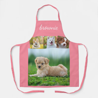 Personalised 4-Photo White Rose Gold Script Name Apron