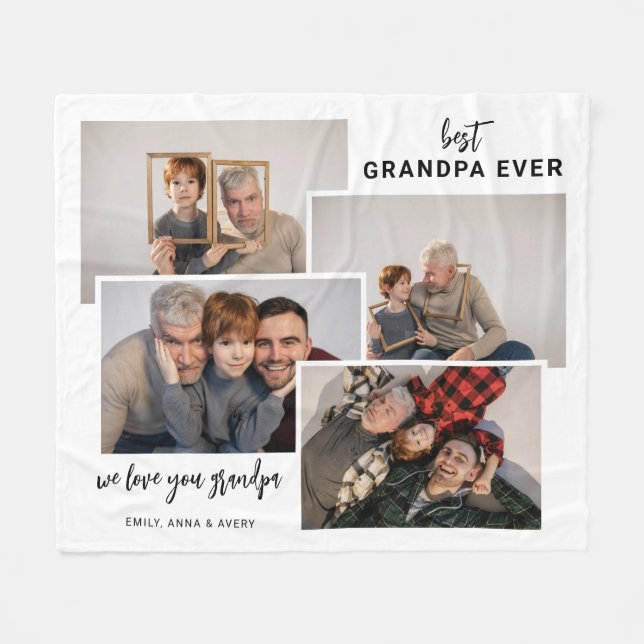 Personalised 4 Tile Photo Grandpa Fleece Blanket (Front (Horizontal))