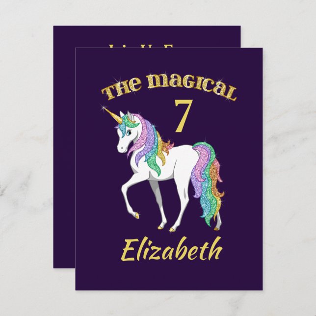 Personalised 4th 5th 6th 7th 8th Birthday Unicorn Invitation (Front/Back)