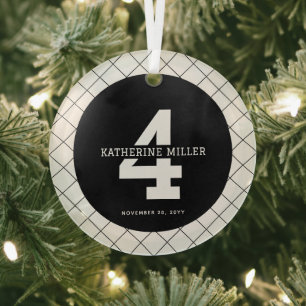 Personalised 4th Birthday Modern and Elegant Glass Tree Decoration