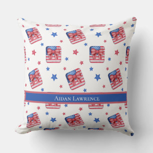 Personalised 4th July USA Flag Blue Red Stars   Cushion