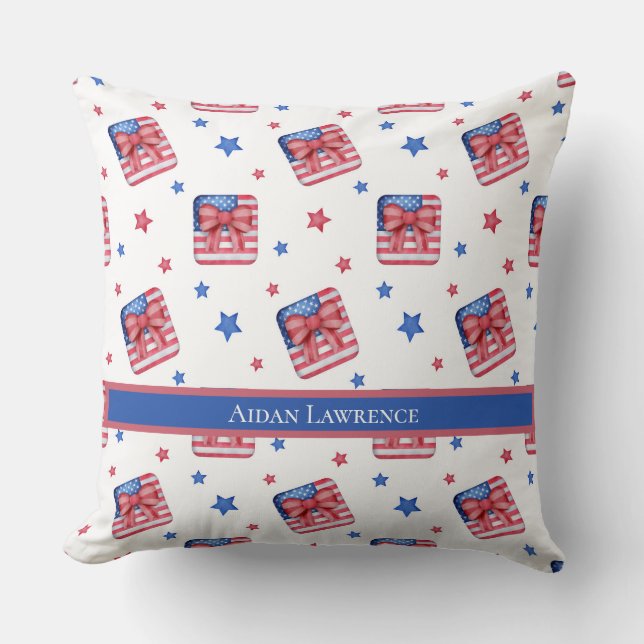 Personalised 4th July USA Flag Blue Red Stars   Cushion (Front)