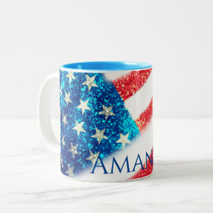 Personalised 4th of July American Flag Two-Tone Coffee Mug