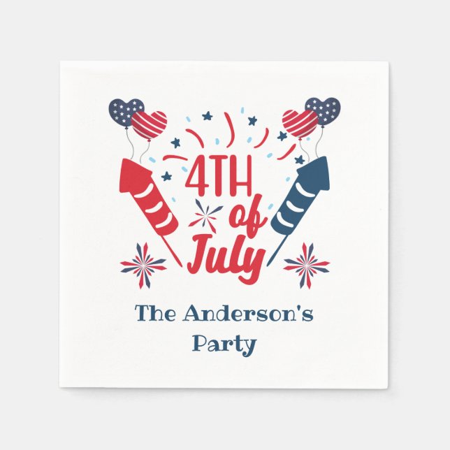 Personalised 4th of July Fireworks Red White Blue  Napkin (Front)