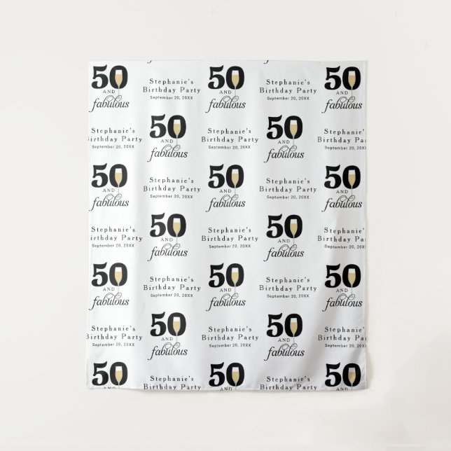 Personalised 50 and Fabulous Birthday Backdrop Tapestry (Front)