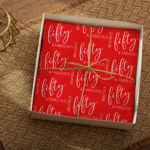 Personalised 50 and Fabulous Birthday Red Wrapping Paper Sheet