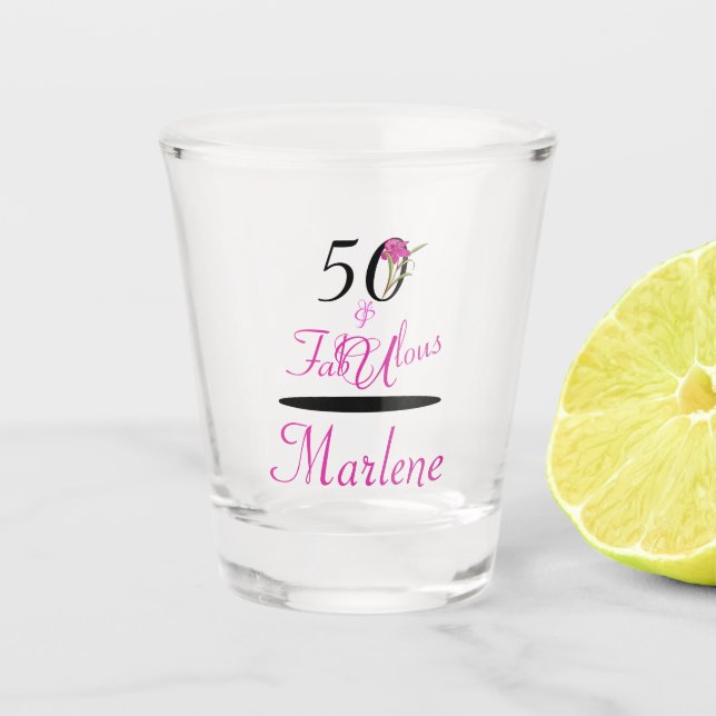 Personalised 50 and Fabulous Birthday  Shot Glass (Front)