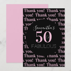Personalised 50 and fabulous Black Pink Thank You Card