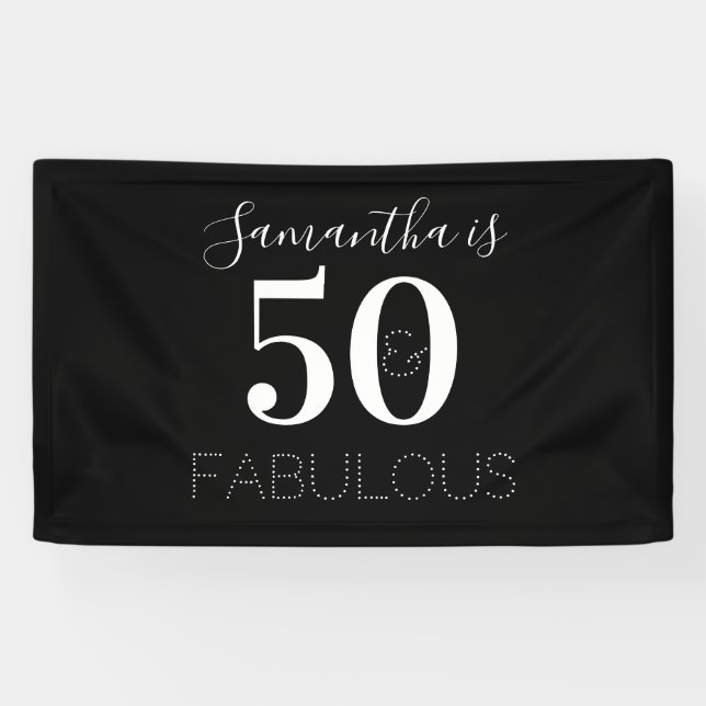 Personalised 50 and fabulous Black White Birthday Banner (Horizontal)