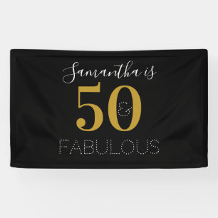 Personalised 50 and fabulous Gold Black Birthday Banner