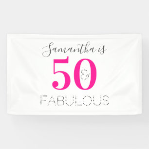 Personalised 50 and Fabulous Hot Pink Birthday Banner