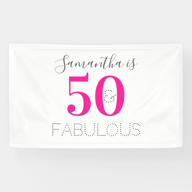 Personalised 50 and Fabulous Hot Pink Birthday Banner (Horizontal)