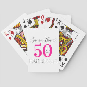 Personalised 50 and Fabulous Hot Pink Birthday Playing Cards