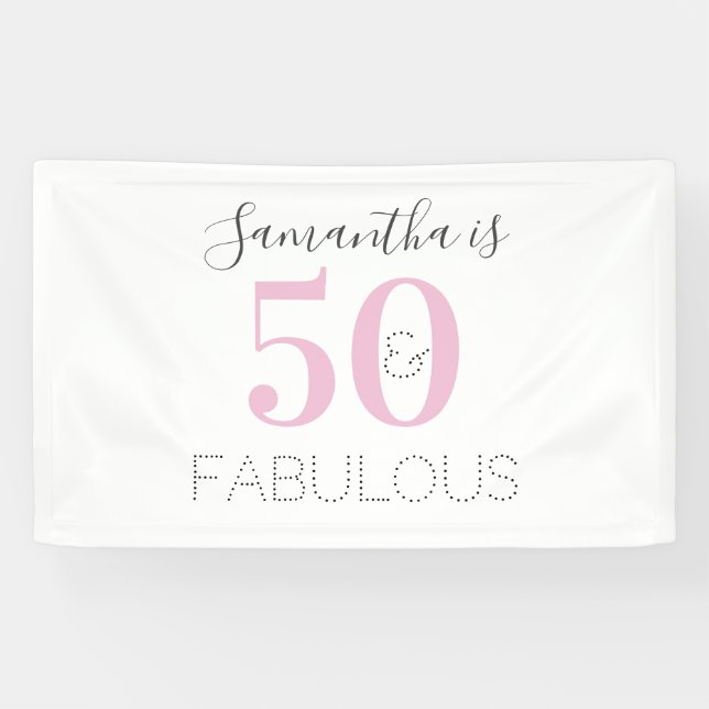 Personalised 50 and fabulous Modern Pink Birthday Banner (Horizontal)