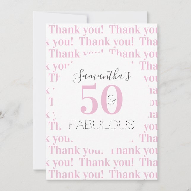 Personalised 50 and fabulous Modern Pink Thank You Card (Front)
