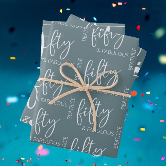 Personalised 50 and Fabulous Modern Script  Wrapping Paper Sheet (Creator Uploaded)