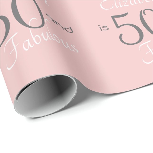 Personalised 50 and Fabulous Pink 50th Birthday Wrapping Paper (Roll Corner)