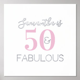 Personalised 50 and fabulous Pink Silver Birthday Foil Prints