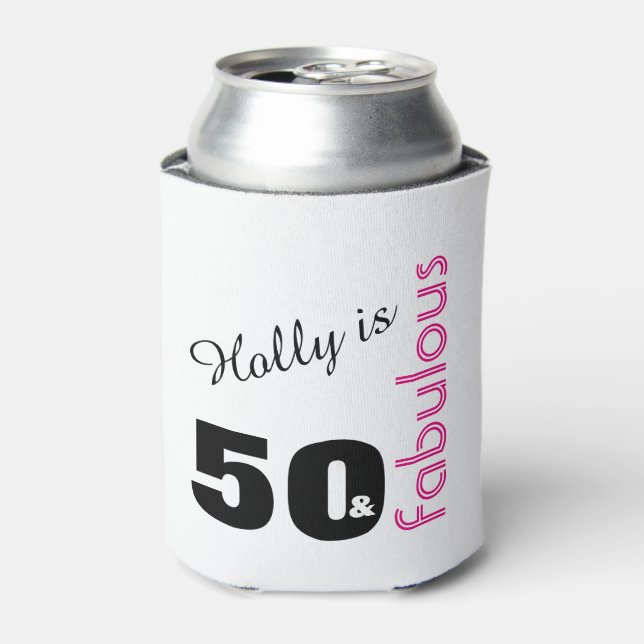 Personalised 50 and Fabulous Themed 50th Birthday Can Cooler (Can Front)