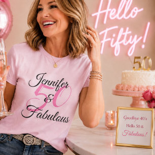 Personalised 50 & Fabulous Black Birthday Name Tee