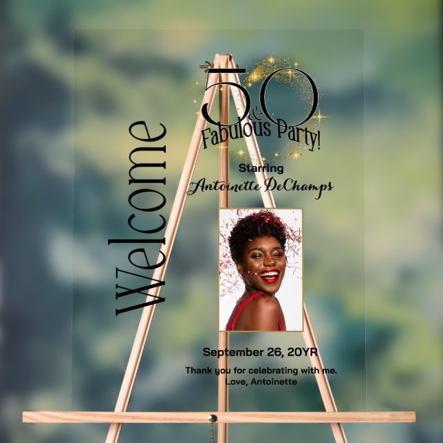 Personalised 50 & Fabulous Luxurious Black Gold  Acrylic Sign (Neutral)