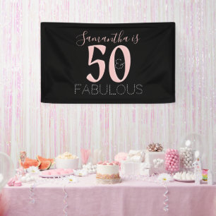 Personalised 50 Fabulous Rose Gold Black Birthday Banner