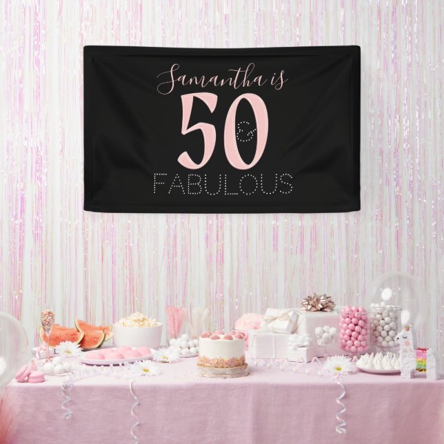 Personalised 50 Fabulous Rose Gold Black Birthday Banner (Party)