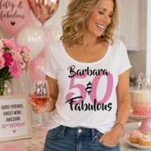 Personalised 50 & Fabulous White Birthday Tee