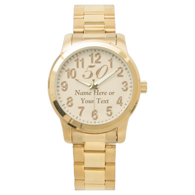 Personalised 50 Year Gold Watch for Men and Women (Front)