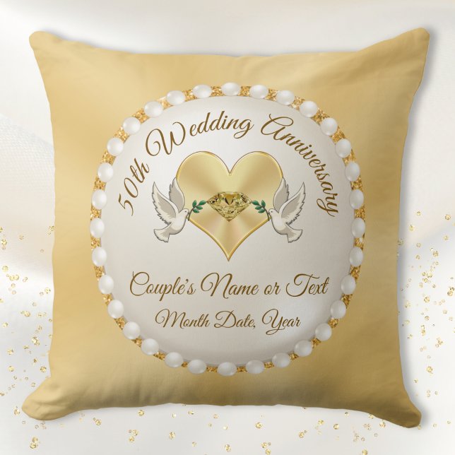 Personalised, 50 years Married Gift, Anniversary Cushion (Personalized 50th wedding anniversary gifts for parents. Golden wedding anniversary gift ideas. Wife)